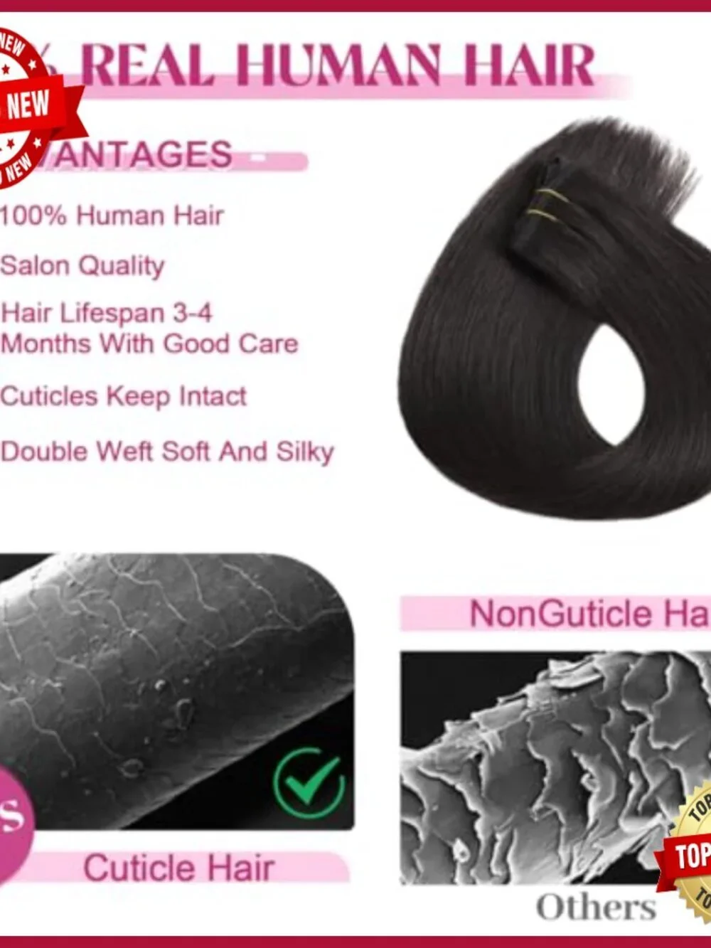 Real Human Hair Clip-In Extensions 8pc Double Weft 22in 110g  display picture 2
